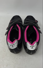 Load image into Gallery viewer, Tommaso Womens Pista 100 Black Pink Faux Leather Hook &amp; Loop Cycling Shoes Sz 10
