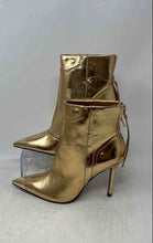 Load image into Gallery viewer, Aldo Womens Nilita Gold-Tone Leather Back Zip Pointed Toe Ankle Booties Size 6
