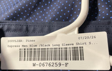 Load image into Gallery viewer, Express Mens Blue Black Polka Dot Cotton Fitted Long Sleeve Dress Shirt Size M
