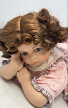 Load image into Gallery viewer, My Baby Bright Eyes Brown Hair Laying Down Porcelain Doll In Pink Dress
