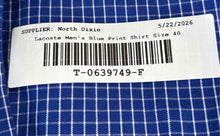 Load image into Gallery viewer, Lacoste Mens Blue Check Print Long Sleeve Classic Fit Dress Shirt Size 40
