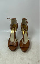 Load image into Gallery viewer, Michael Kors Womens Tan Leather Open Toe High Stiletto Platform Heels Size 7.5M
