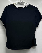 Load image into Gallery viewer, Tahari Womens Black White Trim Round Neck Short Sleeve Cropped T-Shirt Size L
