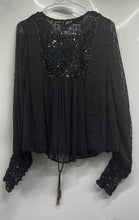 Load image into Gallery viewer, Zara Womens Black Sequin Long Sleeve Front Tie Plumetis Jacket Size XS
