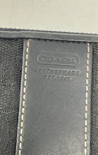 Load image into Gallery viewer, Coach Womens Black Signature Stripe Canvas Leather Trim Zip Top Wristlet Wallet
