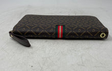 Load image into Gallery viewer, Geruola Womens Brown Monogram Print Stripe Leather Credit Card Zip-Around Wallet
