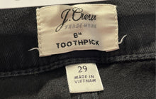 Load image into Gallery viewer, J.Crew Womens Toothpick Black Denim Dark Wash 8" Skinny Jeans Pants Size 29

