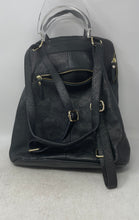 Load image into Gallery viewer, L.Credi Womens Black Leather Inner Pockets Adjustable Strap Shoulder Backpack
