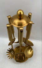 Load image into Gallery viewer, SUS Gold-Tone Kitchen Cooking Utensils Set With Rotating Stand 7-Pieces
