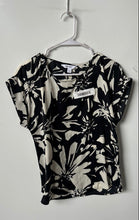 Load image into Gallery viewer, Nine West Womens Black White Floral Cuffed Short Sleeve Round Neck Blouse Top M
