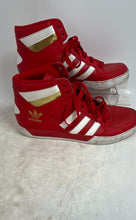 Load image into Gallery viewer, Adidas Mens Hard Court Hi FV5328 Red White Golden Tone Sneakers Shoes Size 9
