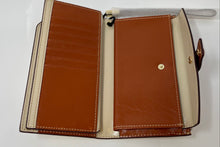 Load image into Gallery viewer, Andoilt Womens Brown Beige Leather Credit Card Phone Snap Bifold Wristlet Wallet
