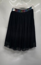 Load image into Gallery viewer, Guess Womens Black Net Elastic Waist Logo Pleated Midi Flare Skirt Size 12
