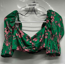 Load image into Gallery viewer, Zara Womens Green Pink Floral Print Puff Sleeve Cropped Blouse Top Size S
