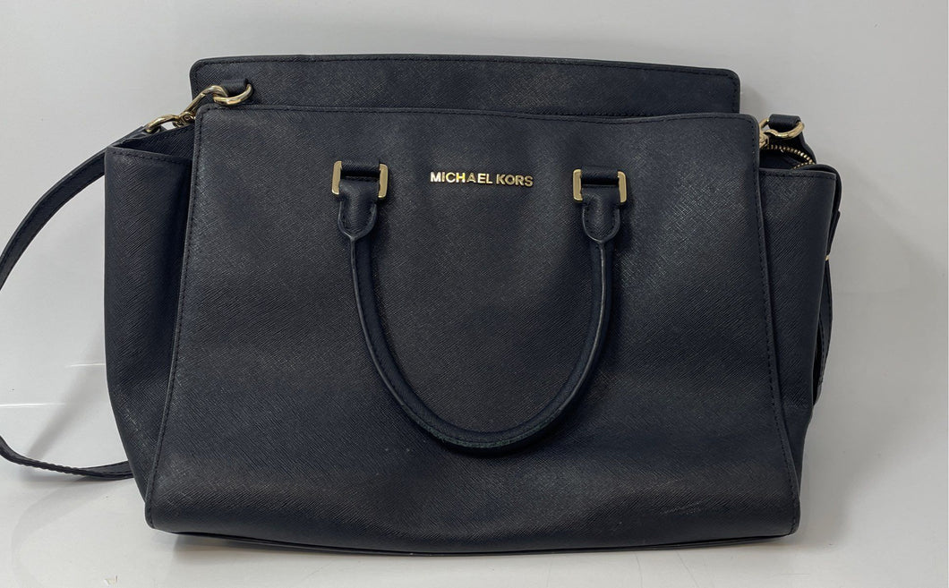 Michael Kors Womens Selma Black Leather Double Handle Satchel Handbag