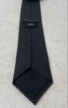 Load image into Gallery viewer, Hugo Boss Mens Black White Geometric Silk Keeper Loop Adjustable Designer Tie
