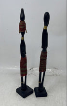Load image into Gallery viewer, Lot Of 2 Handmade African Ebony Wood Statues Beaded Maasai Tribe Figures
