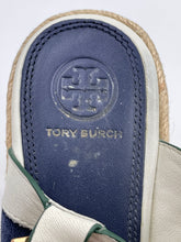 Load image into Gallery viewer, Authentic Tory Burch Womens Ines White Blue Wedge Heel Espadrille Sandals Sz 8M
