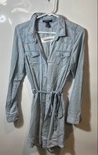 Load image into Gallery viewer, Forever 21 Womens Blue Denim Long Sleeve Collared Tie Waist Shirt Dress Size M
