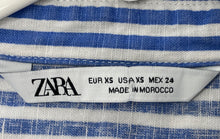 Load image into Gallery viewer, Zara Womens Blue And White Striped Print Short Sleeve Button-Up Shirt Size XS
