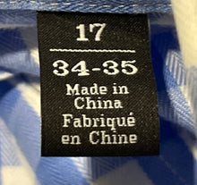 Load image into Gallery viewer, Nordstrom Mens Blue Gingham Wrinkle Free Trim Fit Dress Shirt Size 17 34-35
