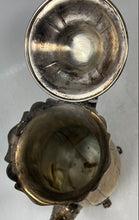 Load image into Gallery viewer, Silver-Tone Engraved Four Footed Scroll Handle Serving Tea Pot With Lid
