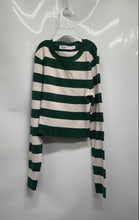 Load image into Gallery viewer, Zara Womens Green White Striped Round Neck Long Sleeve Pullover Sweater Size S

