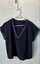 Load image into Gallery viewer, Ann Taylor Womens Navy Blue Short Sleeve V-Neck Pullover Blouse Top Size Large
