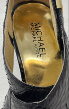 Load image into Gallery viewer, Michael Kors Womens Black Snakeskin Open Toe Strappy Heels Size 7M
