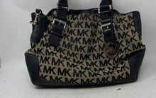 Load image into Gallery viewer, Michael Kors Womens Brookville Black Beige Monogram Canvas Shoulder Handbag
