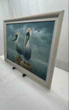 Load image into Gallery viewer, 2 Pelicans Perched On Pilings Above The Ocean Wall Decor Art Painting On Canvas
