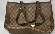 Load image into Gallery viewer, London Fog Womens Brown Monogram Inner Pockets Double Handle Shoulder Tote Bag
