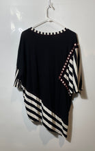 Load image into Gallery viewer, Lior Paris Womens Black Striped Short Sleeve V-Neck Blouse Top Size Medium
