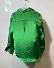 Load image into Gallery viewer, Zara Womens Green Satin Long Sleeve Collared Casual Button-Up Shirt Size XS
