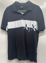 Load image into Gallery viewer, Armani Exchange Mens Black White Stripe Cotton Short Sleeve Polo Shirt Size L
