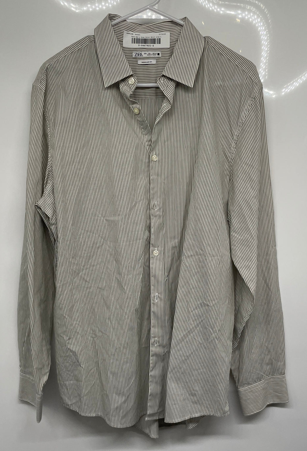 Zara Mens Gray Striped Regular Fit Long Sleeve Button-Up Shirt Size 17