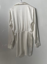 Load image into Gallery viewer, Zara Womens White Satin Collared Pullover Long Sleeve Draped Mini Dress Size S
