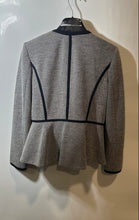 Load image into Gallery viewer, DKNY Womens White Black Tweed Long Sleeve Full-Zip Peplum Blazer Jacket Size 2
