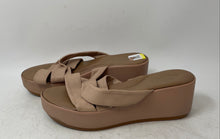 Load image into Gallery viewer, Sab Womens Beige Leather Open Toe Slip-On Slide Wedge Platform Sandals Size 8
