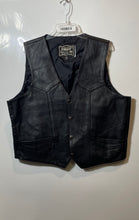 Load image into Gallery viewer, First Mens Black Genuine Leather Sleeveless Snap Front Biker Vest Size 48
