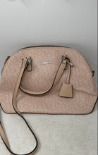 Load image into Gallery viewer, Calvin Klein Womens Peach Monogram Print Zipper Top Handle Crossbody Handbag
