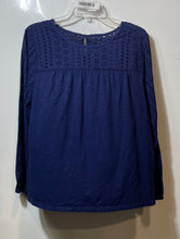 Load image into Gallery viewer, St. John's Bay Womens Blue Long Sleeve Collarless Back Button Blouse Top Size L
