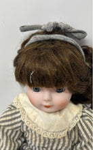 Load image into Gallery viewer, Brown Long Hair Classic Striped Dress Button Porcelain Doll Collection

