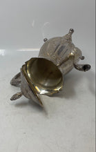 Load image into Gallery viewer, Silver Tone Floral Engraved Footed Swirl Handle Tea Pot With Hinged Lid
