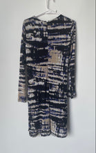 Load image into Gallery viewer, DKNY Womens Multicolor Printed Sheer Ruched Long Sleeve Shift Dress Size 12
