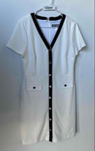 Load image into Gallery viewer, Karl Lagerfeld Womens White Short Sleeve Pockets Back-Zip Sheath Dress Size 10
