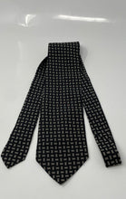 Load image into Gallery viewer, Giorgio Armani Mens Black Gray Geometric Keeper Loop Adjustable Pointed Tie
