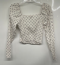 Load image into Gallery viewer, Guess Womens White Black Polka Dot Long Sleeve Cropped Blouse Top Size S
