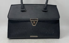 Load image into Gallery viewer, Adrienne Vittadini Womens Black Pebbled Leather Inner Pocket Satchel Purse
