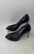 Load image into Gallery viewer, Kenneth Cole Womens Silver Black Leather Slip-On High Pump Heels Size 7.5M
